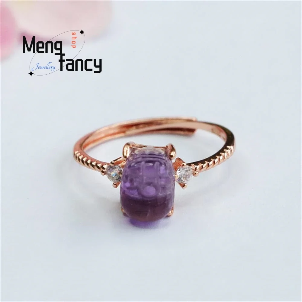 

S925 Silver Natural Amethyst Exquisite Simple Ring High-grade Elegant Couple Promise Charms Fashion Luxury Jewelry Holiday Gifts