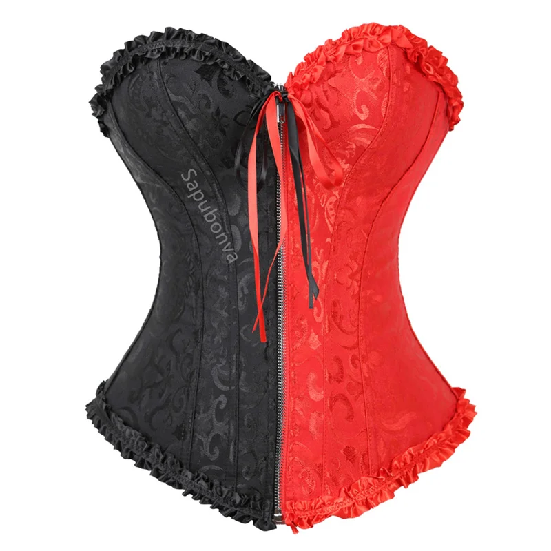 Women Corset Lingerie Sexy Gothic Zipper Front Corsets and Bustiers Top Bridal Wedding Plus Size Black Red White Korsett Vintage