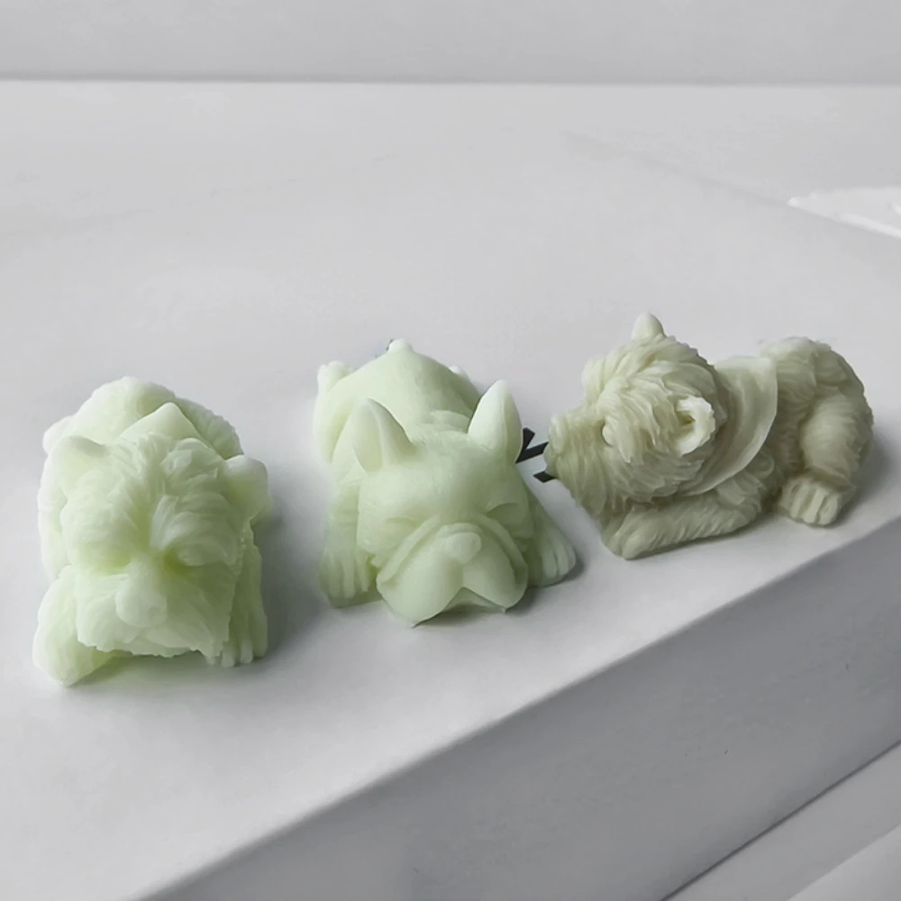 Sleeping Cutie Puppy Pug Candle Silicone Molds Animal Dog Yorkshire Soap Plaster Doll Moulds Baby Room Decor Pet Birthday Gifts