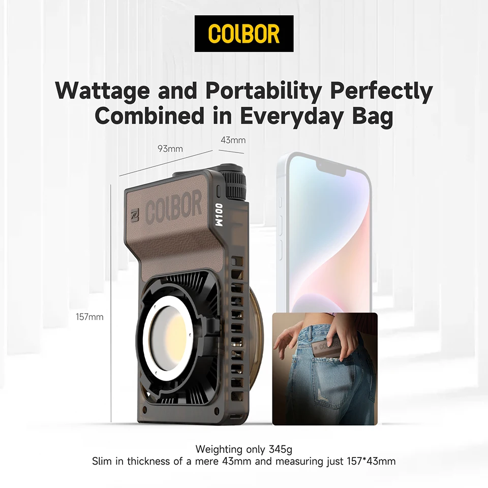 Colbor W100 Wonder 100 W COB LED 비디오 라이트 포켓 조명, 사진 비디오 유튜브 틱톡 야외 촬영용