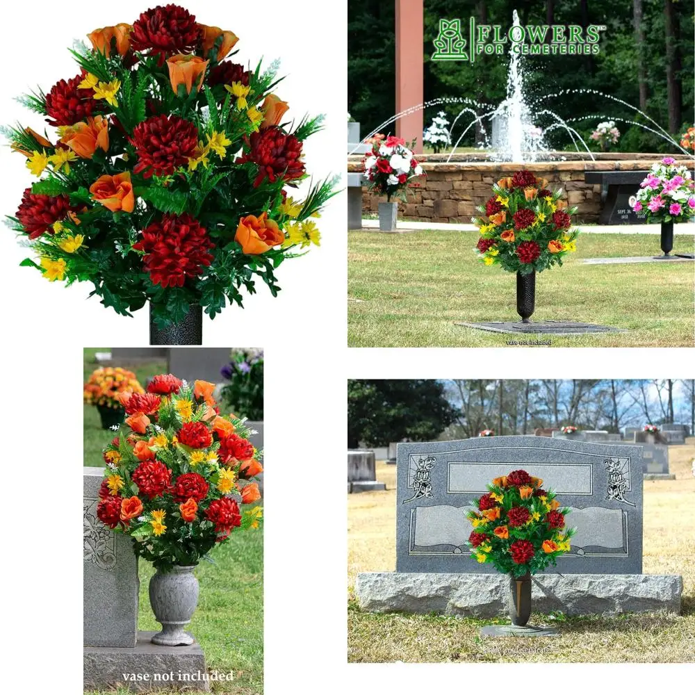 

Реалистичный яркий букет роз - украшения для кладбища, не выцветают, легко захорачиваются, розы цветов мум и оранжевого оттенка