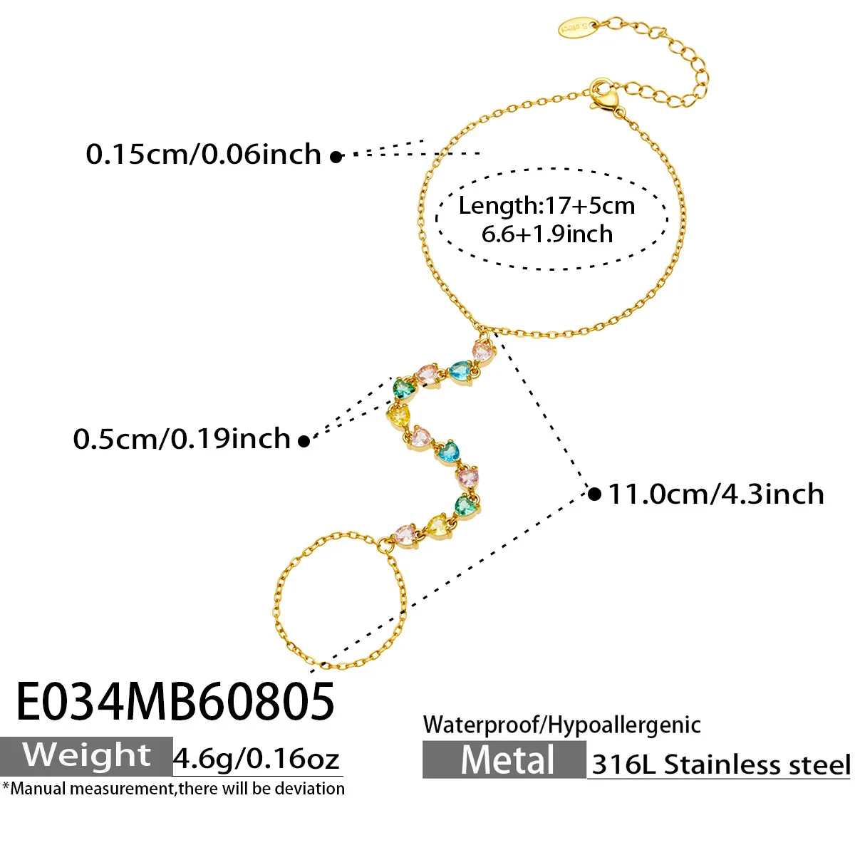 Bunte Zirkon-Handketten-Armbänder für Frauen Edelstahl-Handketten-Armband 18k Vergoldete Armbänder Luxus-Schmuckgeschenk – Detail 10