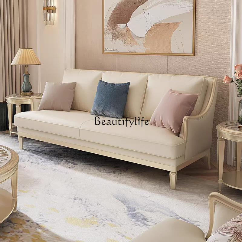 

Light luxury American solid wood sofa Modern leather art sofa combination Modern simplicity