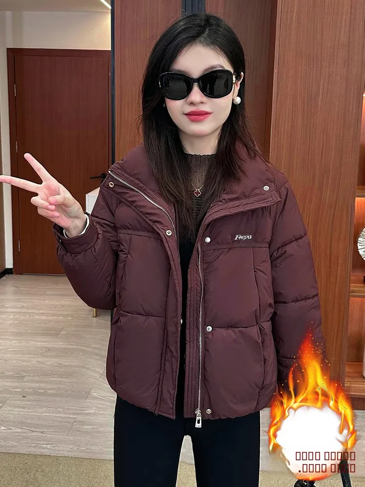 

Женская модная утепленная короткая пуховая куртка из хлопка, новая зимняя модель в корейском стиле, свободного кроя, с пуговицами и молнией, однотонное пальто
