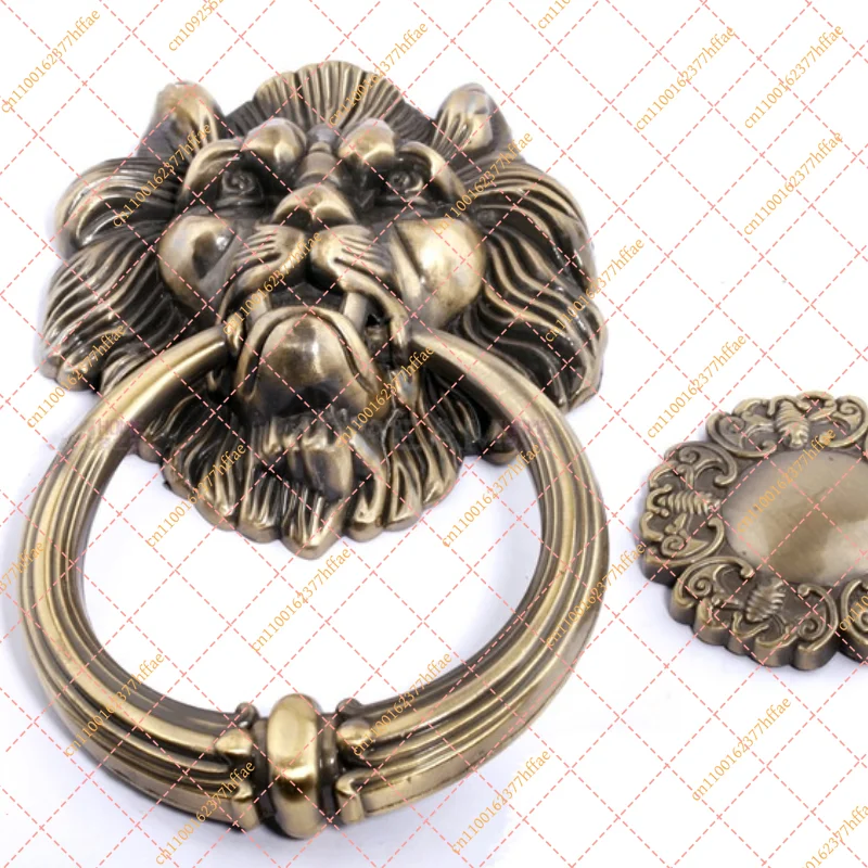 1Pc Large Antique Lion Door Knocker, 12cm Vintage Brass Lionhead Knockers for Wooden Doors & Home Decor