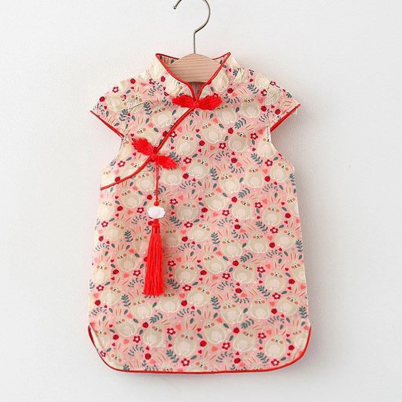 Mädchen kleid im chinesischen Stil Kind Cheong sam Blumen druck elegante Prinzessin Kleid Quaste Kleinkind Tang Kleidung Baby Mädchen Kleidung a1166