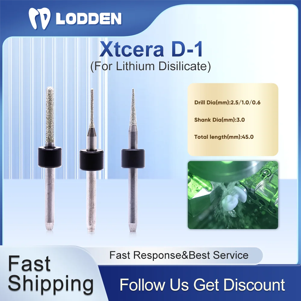 

Dental Milling Burs for Xtcera D-1 For Grinding LIthium Disilicate CAD CAM D3-45-0.6/1.0/2.5mm Denture Drills Tools