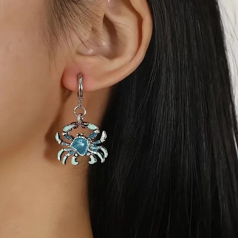 Un par de pendientes colgantes de cangrejo azul, Playa hawaiana, complejo turístico, brisa marina, adecuado para mujer, hipoalergénico