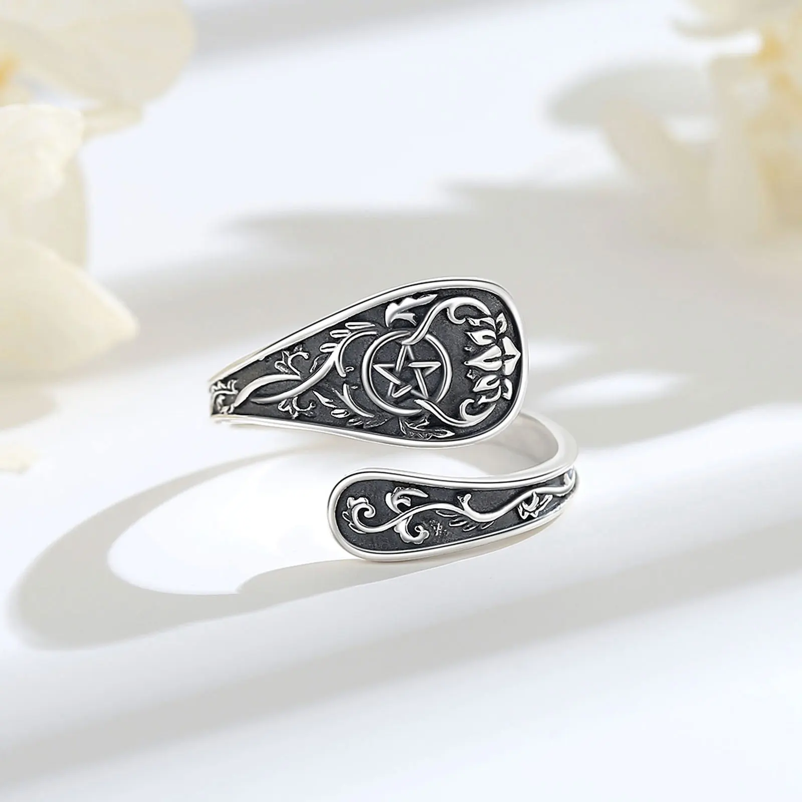 يودورا 925 فضة الخماسي قابل للتعديل حلقة خمر Tetragrammaton تميمة ملعقة حلقة Wicca مجوهرات هدية للرجال والنساء