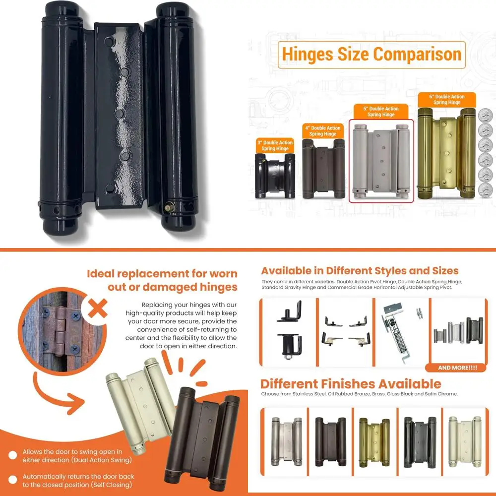 

Commercial Grade Double Swing Hinges for Saloon and Cafe Doors, Heavy Duty Door Hinges for In & Out Swing, Suitable for Both Ind