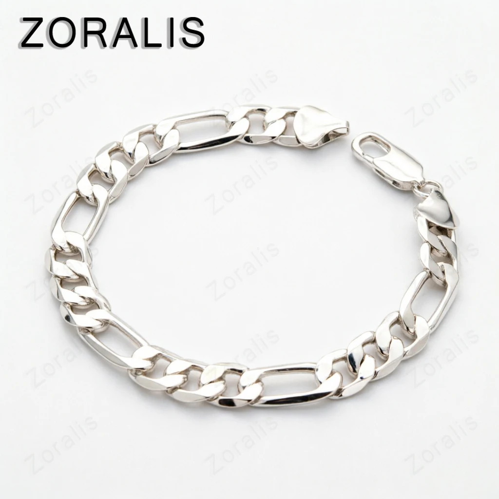 Fine 18k Gold Bracelets 8mm Women Men Chain Wedding Fashion Top Quality Silver Jewelry Figaro Bracelet 20cm view 3