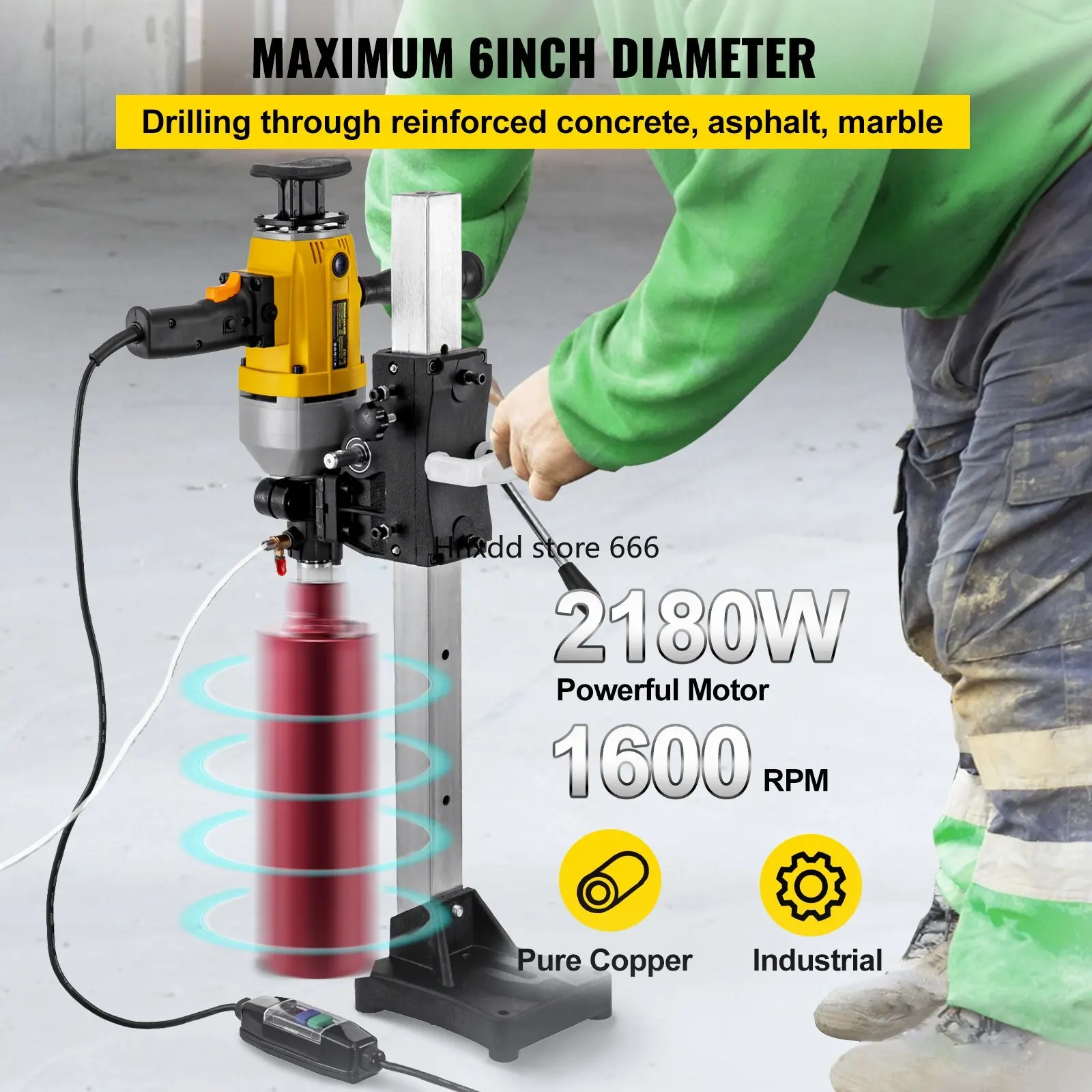 Core Drill Machine 2180W Diamond Core Drill Rig Powerful Rugged Concrete Core Drill 160MM With Stand Tool Concrete Brick Block