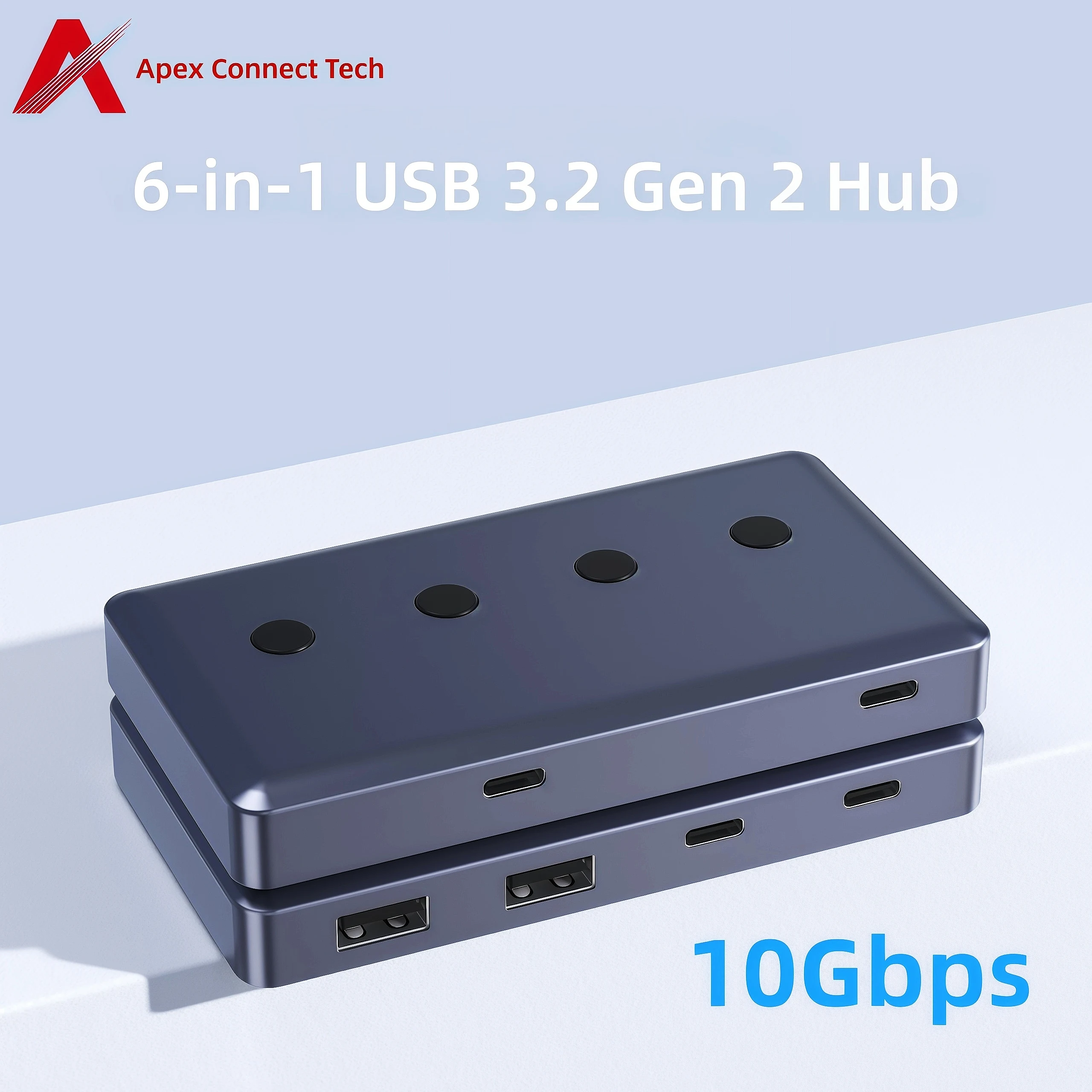

USB C Hub 10Gbps 6 in 1 Powered USB 3.2 Gen 2 Hub Switch Button USB C to Type C USB Splitter Adapter for MacBook Pro Laptop PC