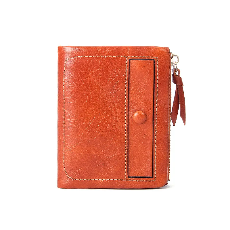 Women Genuine Leather Wallet Ladies Large Capacity Short Purse with ID Window Card Slots Zipper Coin Pocket Bi Fold Money Bag