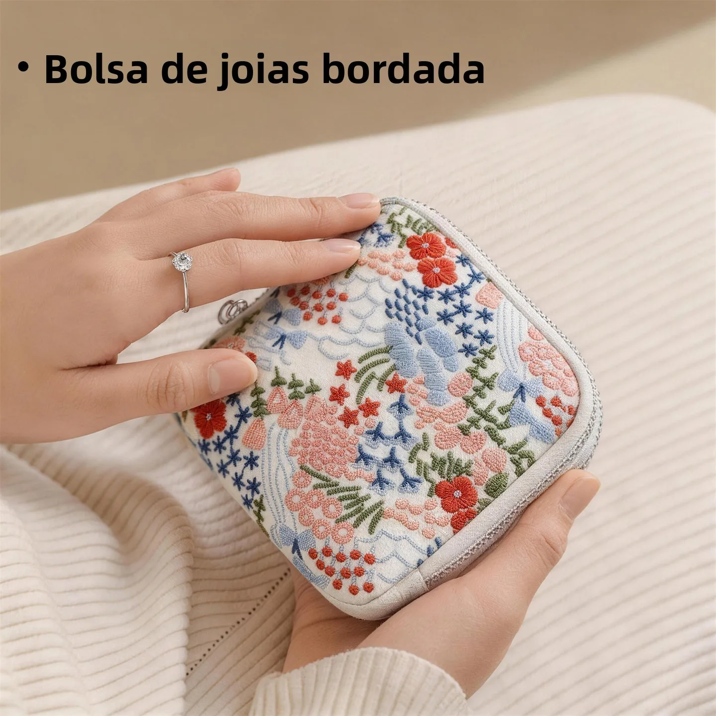 2026年新作ゴールドジュエリーバッグ高級刺繍入り携帯用旅行用酸化防止ブレスレット文化保存バッグベルベット素材