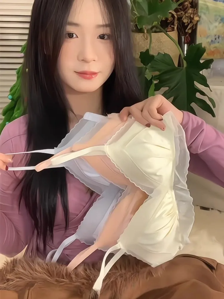 

Беспроводной треугольный бюстгальтер YUQI Teen — кружевной бюстгальтер пуш-ап для небольшой груди, ультрамягкое молодежное белье с повседневным комфортом и подтяжкой