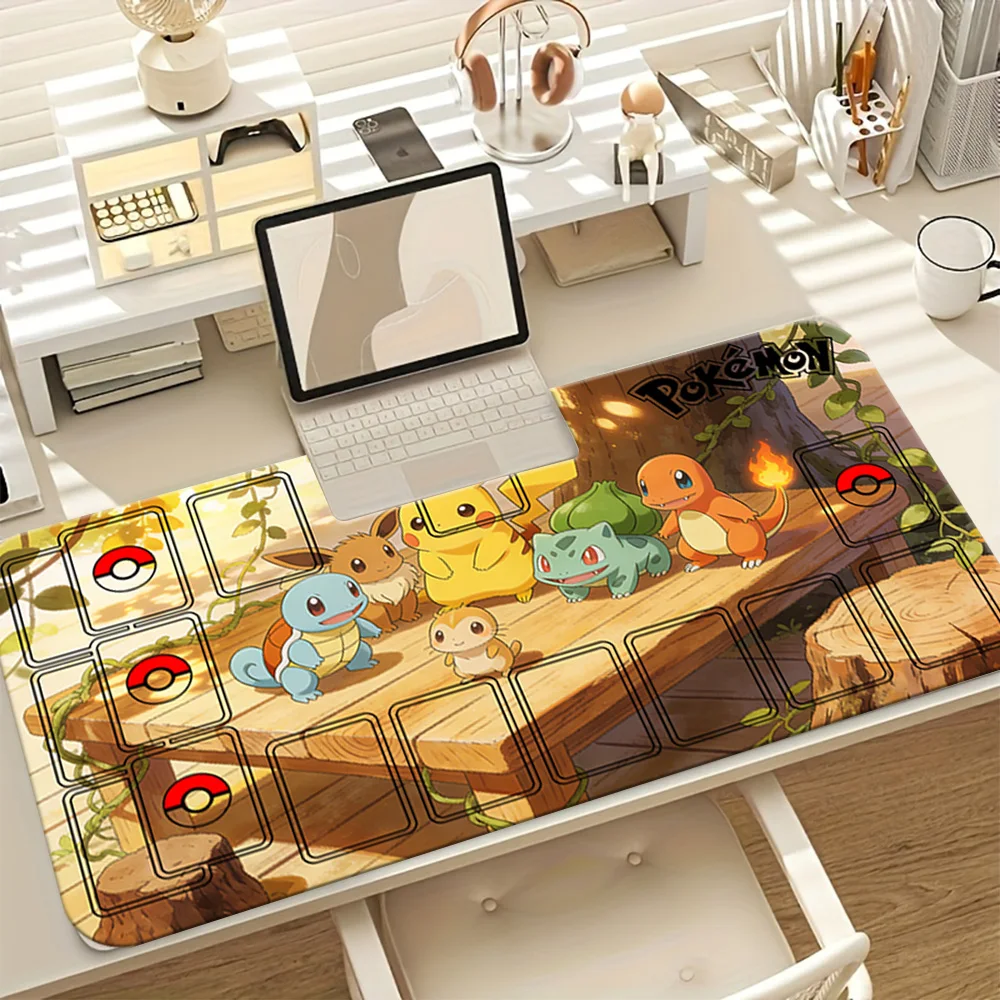 Pokemon Starter Squad Wooden Platform TCG Playmat Gaming Mouse Pad with Zones Desk Mat