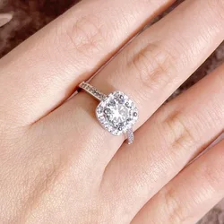 Wedding Engagement Rings For Women Female Silver Color Microscope Square Zirconia Bride Ring Jewellry 2024 Trend Jewelry R531