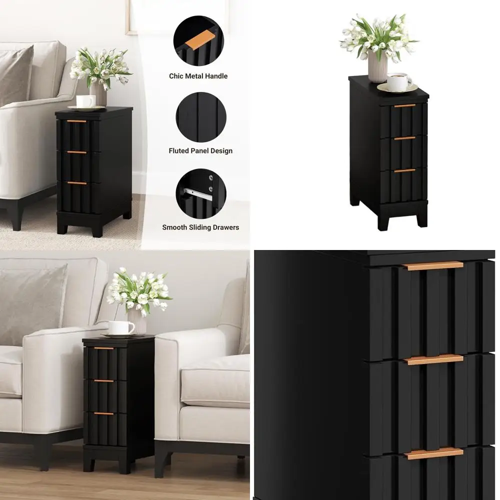 

Compact 3-Drawer Wooden Nightstand, Slim Design for Small Spaces, Modern Bedside Table for Bedrooms