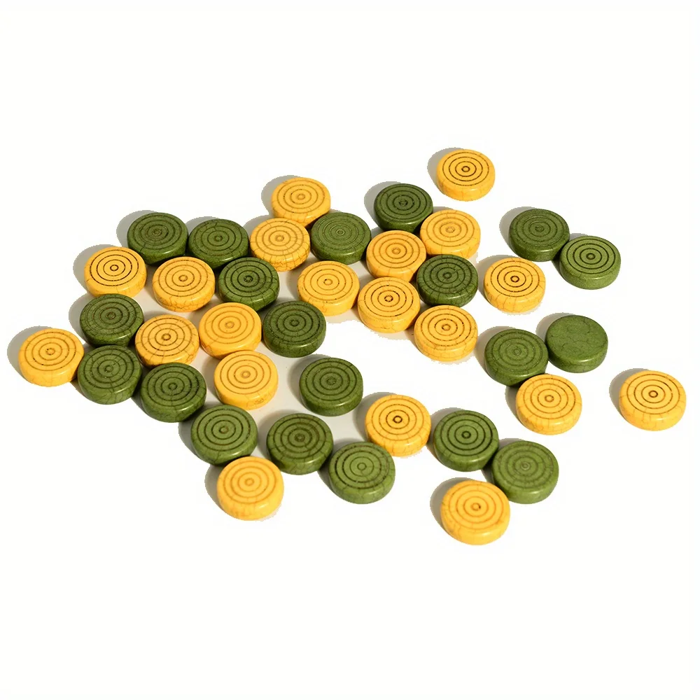 40 Pieces of Yellow Green Dual Color Circular Thread Pattern Checkers, Chess, Turquoise Stone Material Checkers