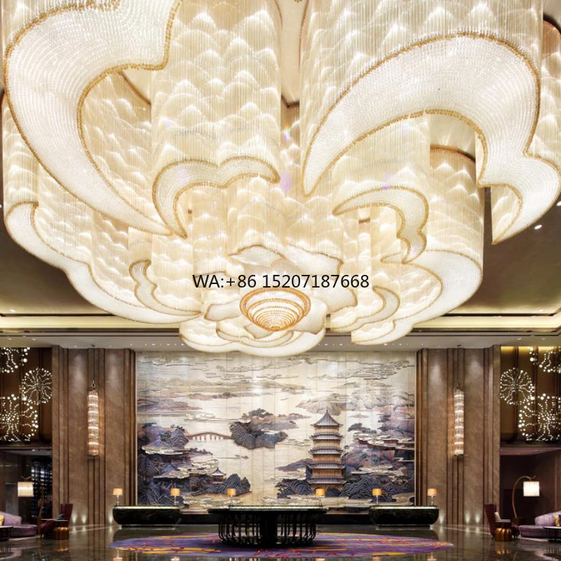

Large Luxury Glass Flower Crystal LED Ceiling Chandelier Lighting Modern Design Hotel KTV Commercial Center-Factory Direct Sale