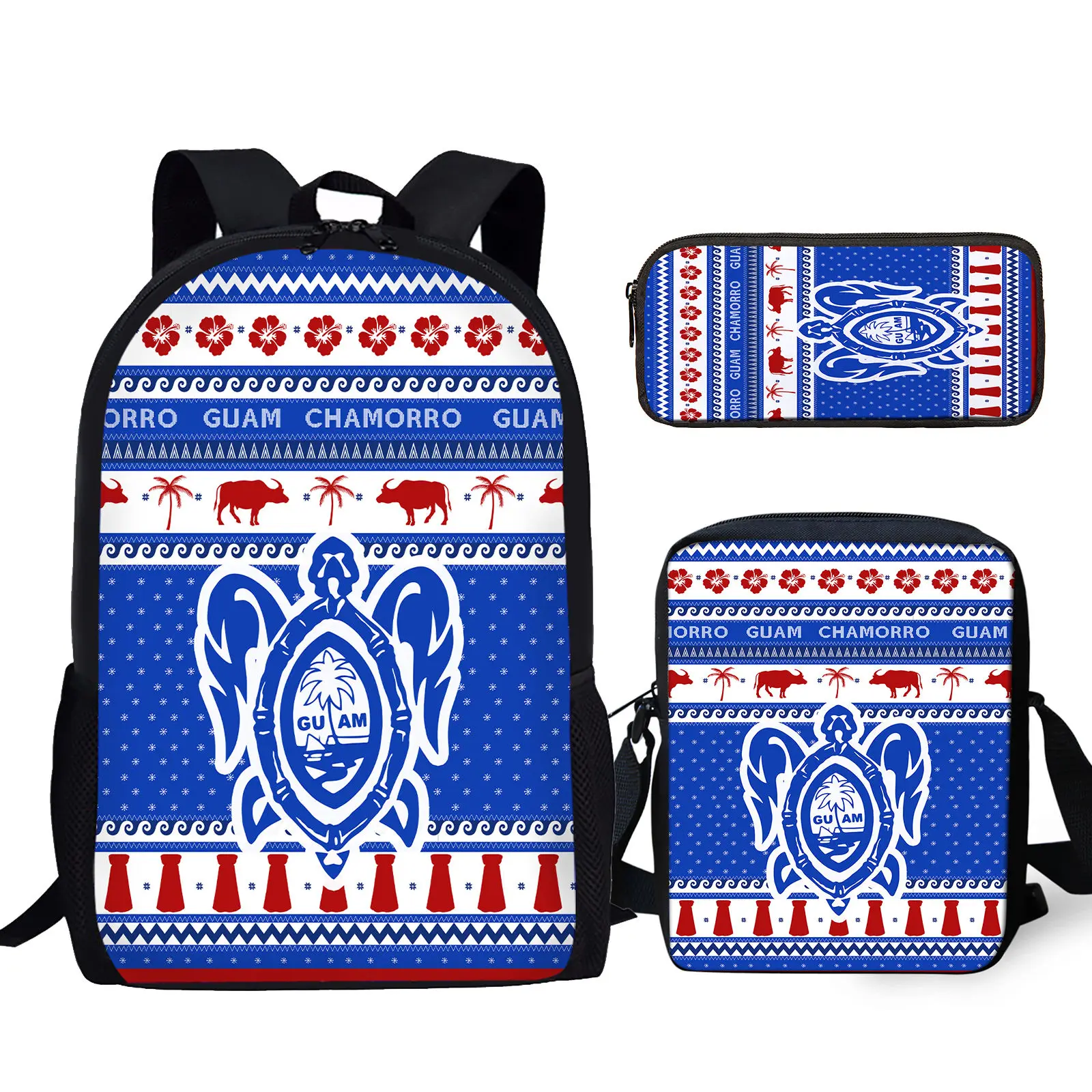 3Pcs Polynesian Sea Turtle Print Student School Bag Set Boys Girls Campus Casual Storage Backpack with Lunch Bag Pencil Bag