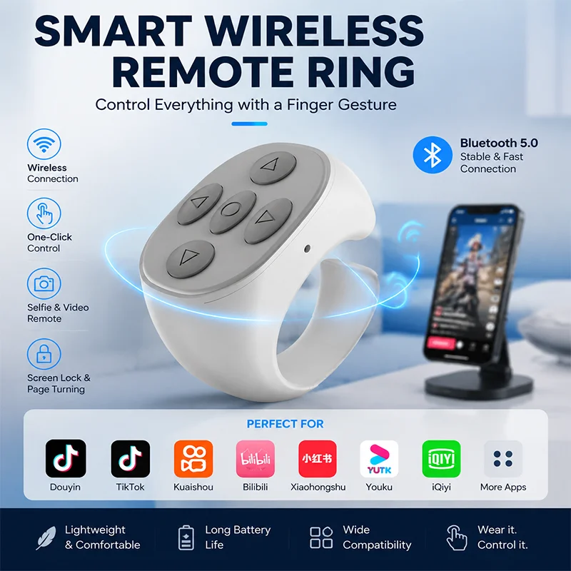 Wireless Bluetooth Mobile Selfie Lazy Artifac Tiktok Remote Control Ring Mobile Phone Bluetooth Controller t For ios android