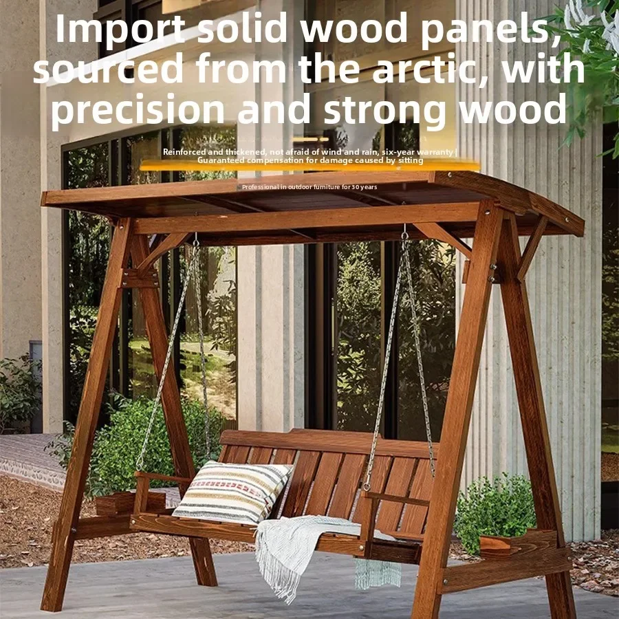 Antiseptic wood swing outdoor courtyard outdoor hanging chair rural villa yard double rocking chair small courtyard