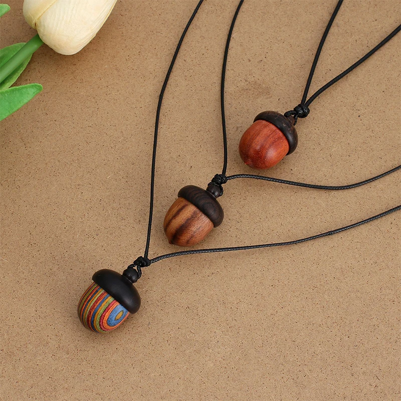 Acorn Pendant Necklace Forest Ethnic Style Wax Rope Wooden Empty Acorn Case Necklace For Men And Women Jewelry Choker Cord