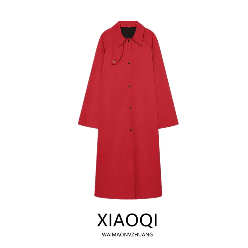 New 2026 Autumn Women's Long Sleeve Lapel Long Coat Jacket Versatile Outerwear Windproof Fashionable Single Button Closure