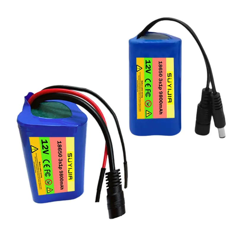 New 12V 18650 Battery Pack 9800mAh 3S1P Li-ion Rechargeable Batteries with BMS Lithium Cells Protection Board +12.6V 1A Charger