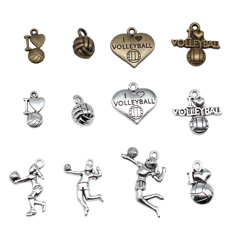 20pcs Sport Charms Volleyball Charms For Jewelry Making Antique Bronze Silver Color Pendants DIY Crafts Making Findings