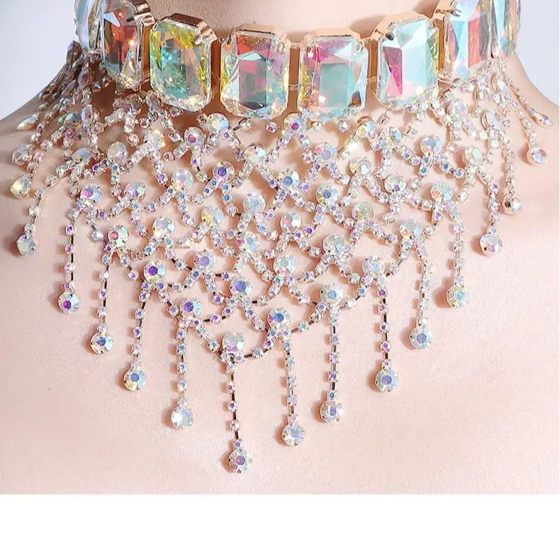 

2023Personality rhinestone light luxury fashion female bride necklace jewelry female Europe and America exaggerated high-grade f