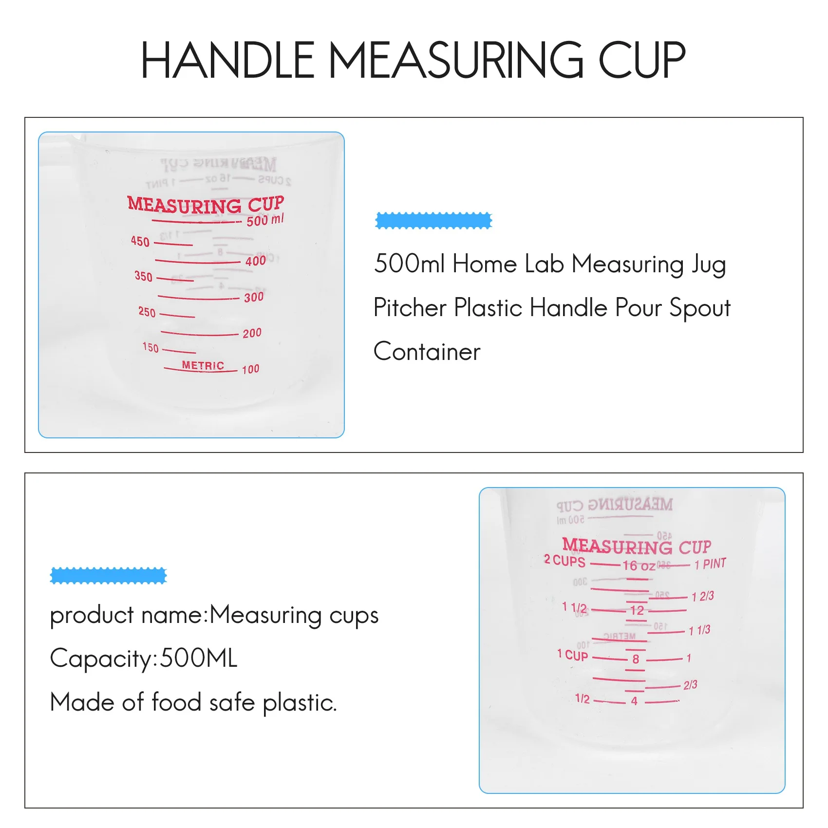 500ml Home Lab misurino brocca manico in plastica versare contenitore beccuccio