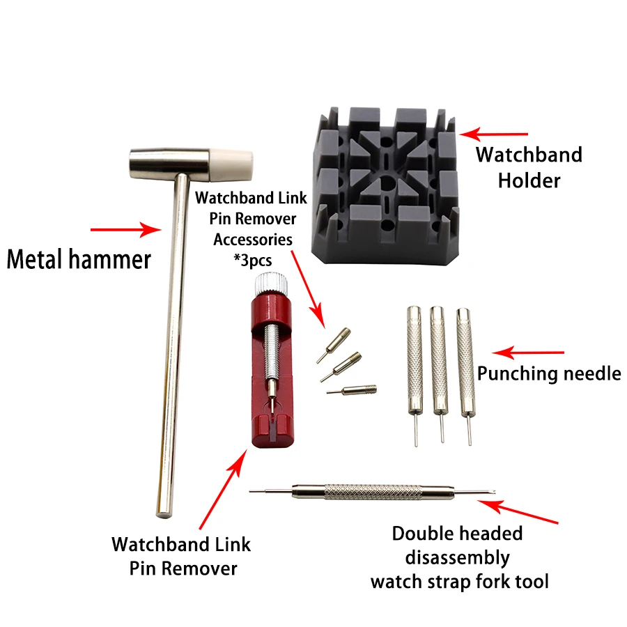 Watch repair tool, 10 in 1 watch strap removal tool set, watch chain adjuster