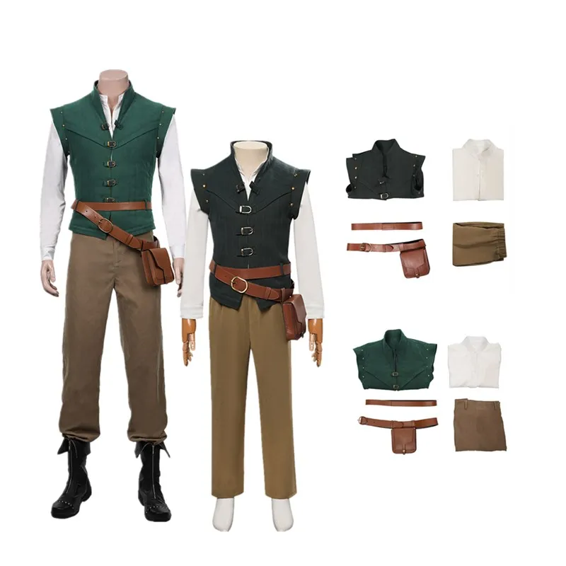 Adult/Kids Flynn Rider Cosplay Costume Men Boys Fantasy Shirt Vest Pants Belt Outfits Halloween Carnival Party Suit