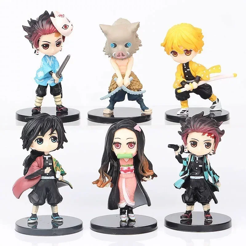 Set de 6 Figuras de Anime Demon Slayer de 7cm, Kamado Tanjirou, Kamado Nezuko, Edición Mini, Muñeco de PVC, Juguete, Adorno de Escritorio, Regalo