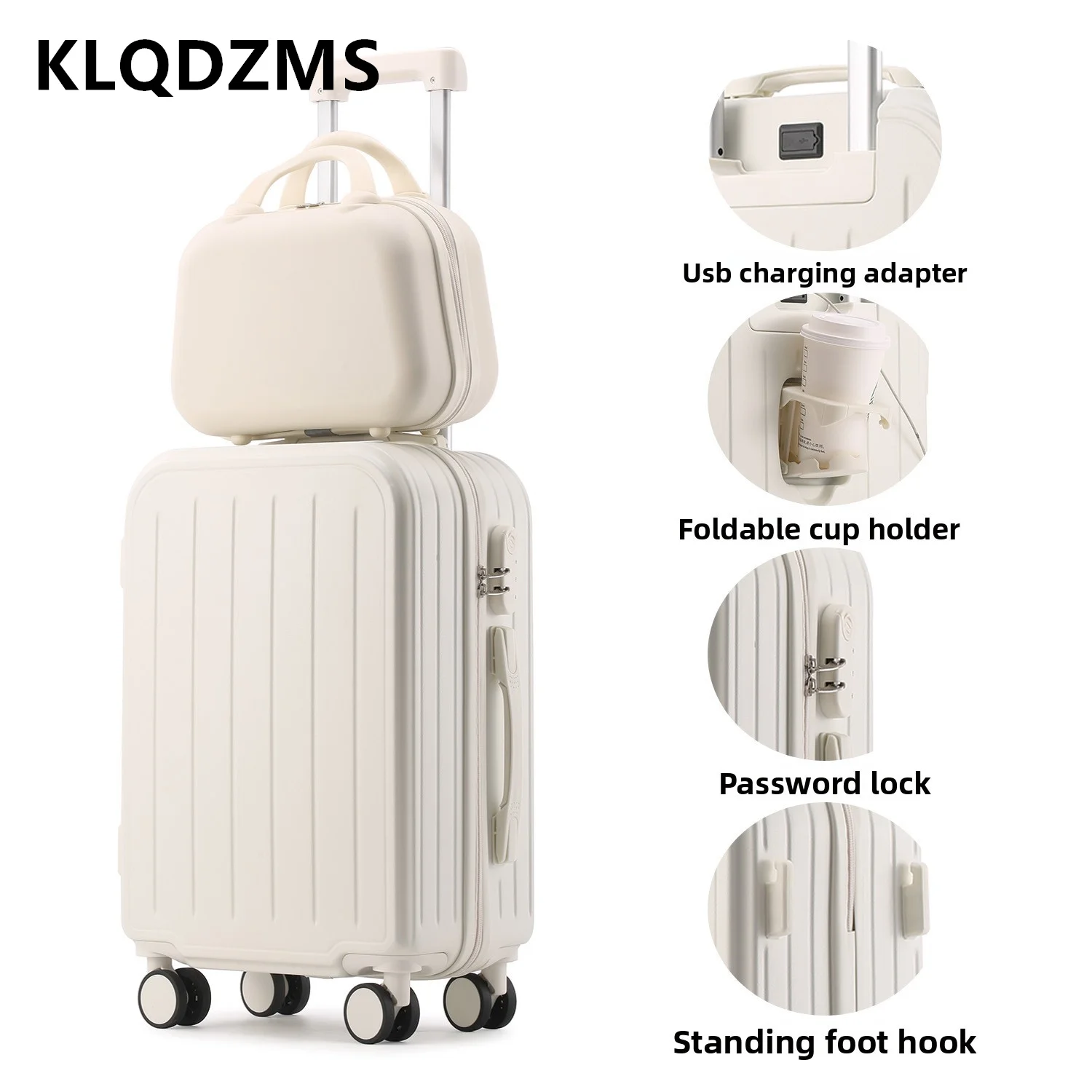 KLQDZMS Luggage Travel Bag Set 20 Inches Trolley Case ABS + PC Boarding Box Women's Password Box Student Rolling Suitcase