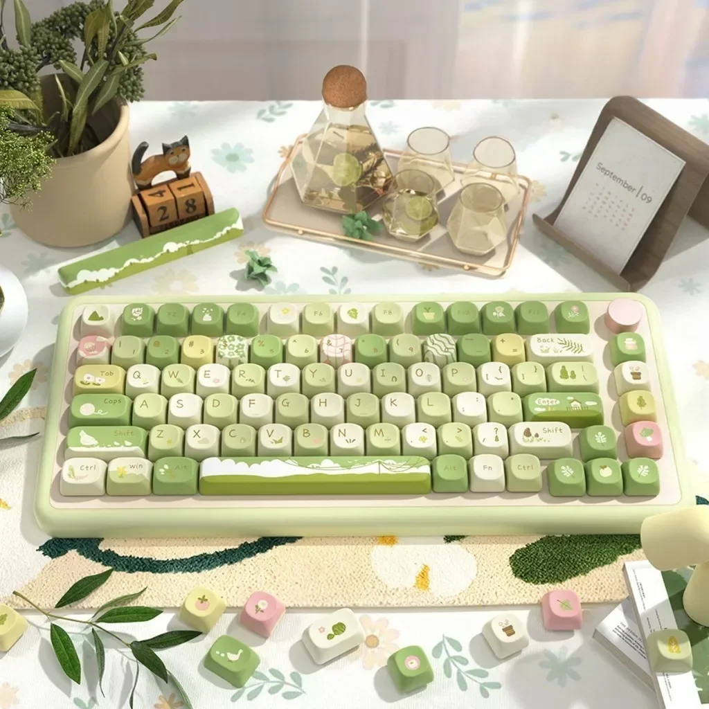 Theme Mechanical Keyboard Key Cap MCA Profile 145keys Cute Green Key Cap PBT Material Keycaps