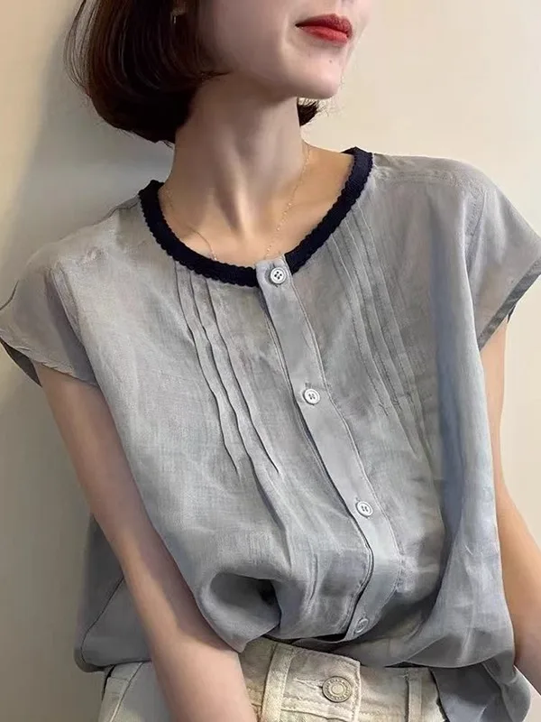 Casual in cotone e lino da donna irt round Ne ort Sve Top sopra la testa di grandi dimensioni coreano Sle Faionable Pendolarismo artistico