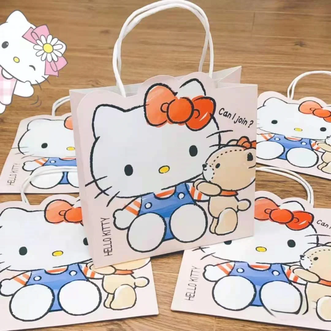 6pcs Kawaii Hello Kitty Kuromi My Melody Kraft Paper Bag Sanrio Anime High Capacity Gift Bag Childs Birthday Present Packing Bag