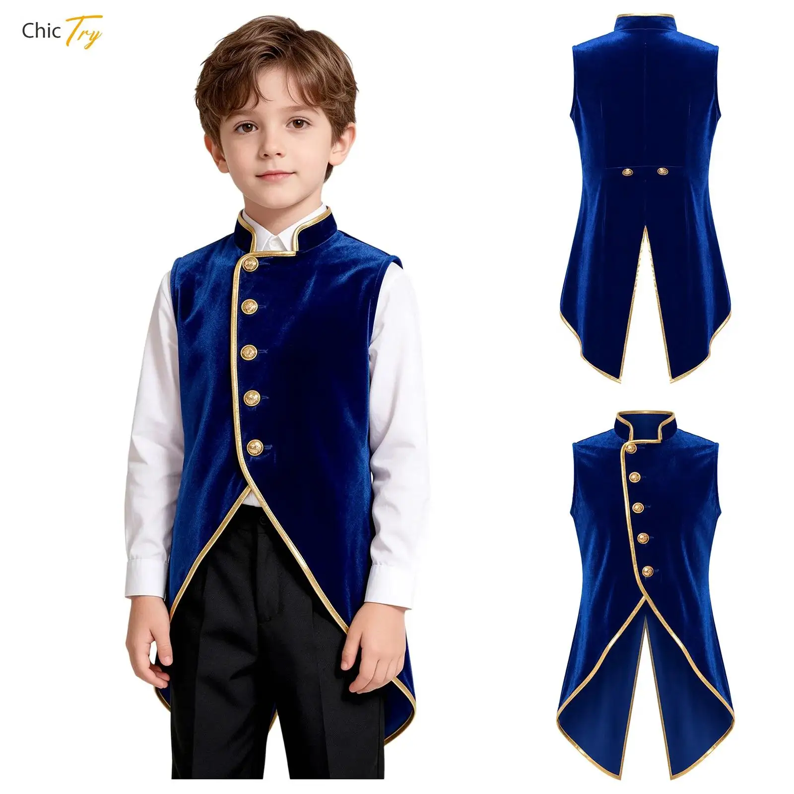 Veste d'époque en velours médiéval pour garçons, veste vintage avec bordure métallique, gilet victorien steampunk gothique pour soirée à thème d'Halloween
