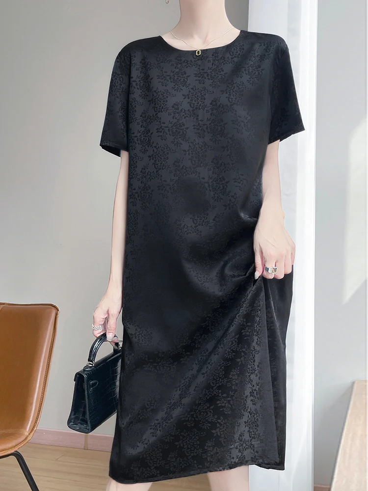 실크 드레스 여성의 느슨한 유행 중년 및 노인 뽕나무 실크 스커트 봄 여름 새로운 스타일의 A라인 드레스