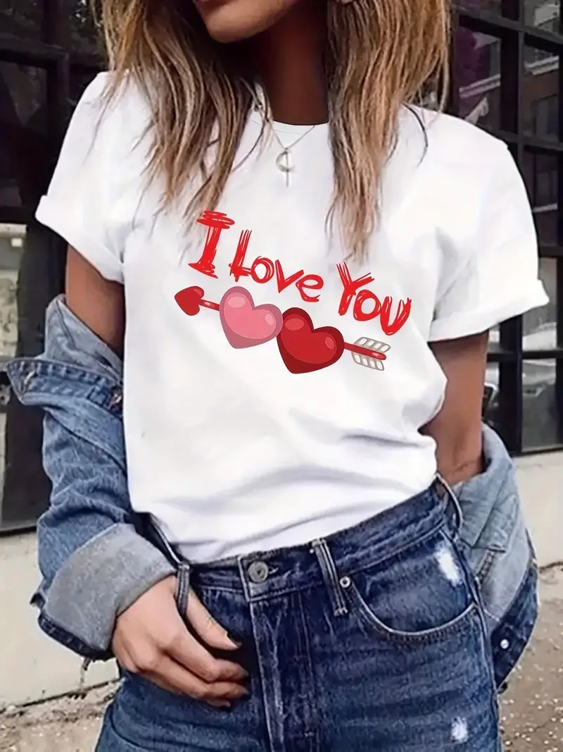 I Love you Love Arrow Graphic T-Shirt Women personality clothes Summer Fashion Harajuku Casual O-Neck Short sleeve