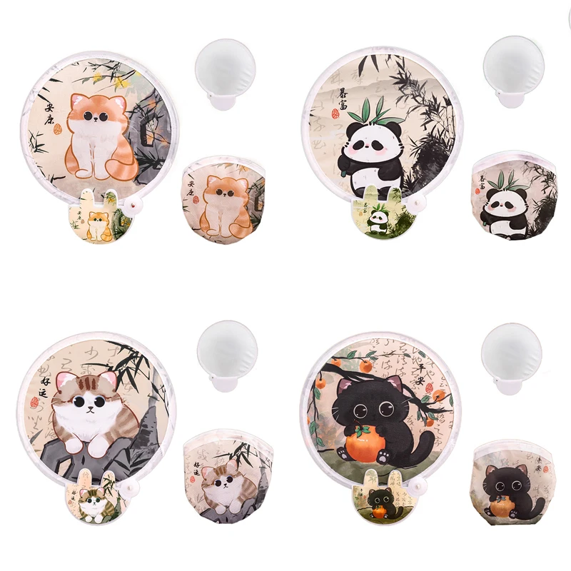 Portable Cartoon Folding Fan Kawaii Creative Foldable Fan Cool Summer Hand Fan Flying Disk Pocket Cloth Fan Gifts For Kids