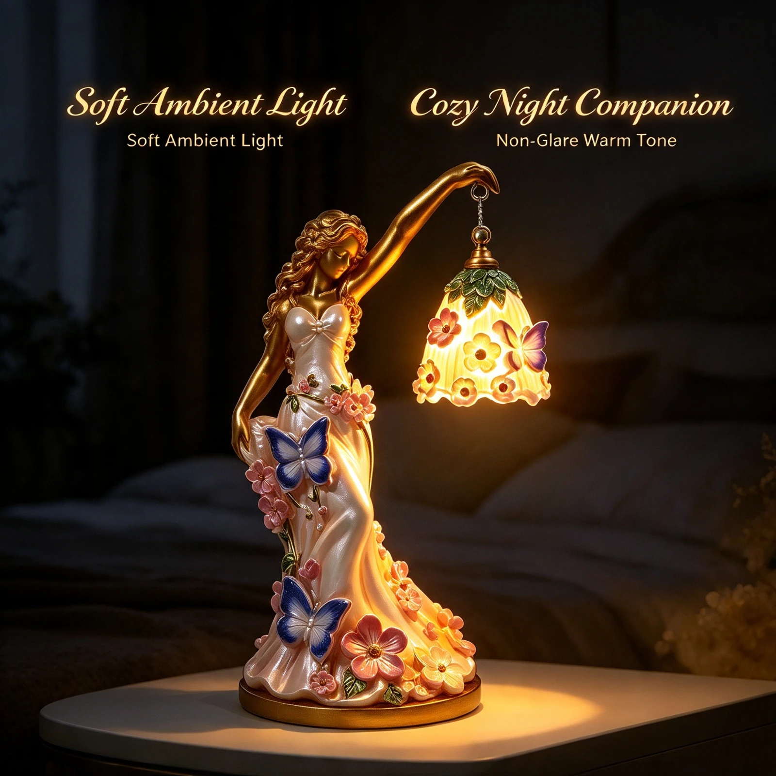 Butterfly Fairy LED Table Lamp, Resin Lady Figurine Night Light, Creative Home Bedroom Bedside Desk, Decoration Gift Ornament