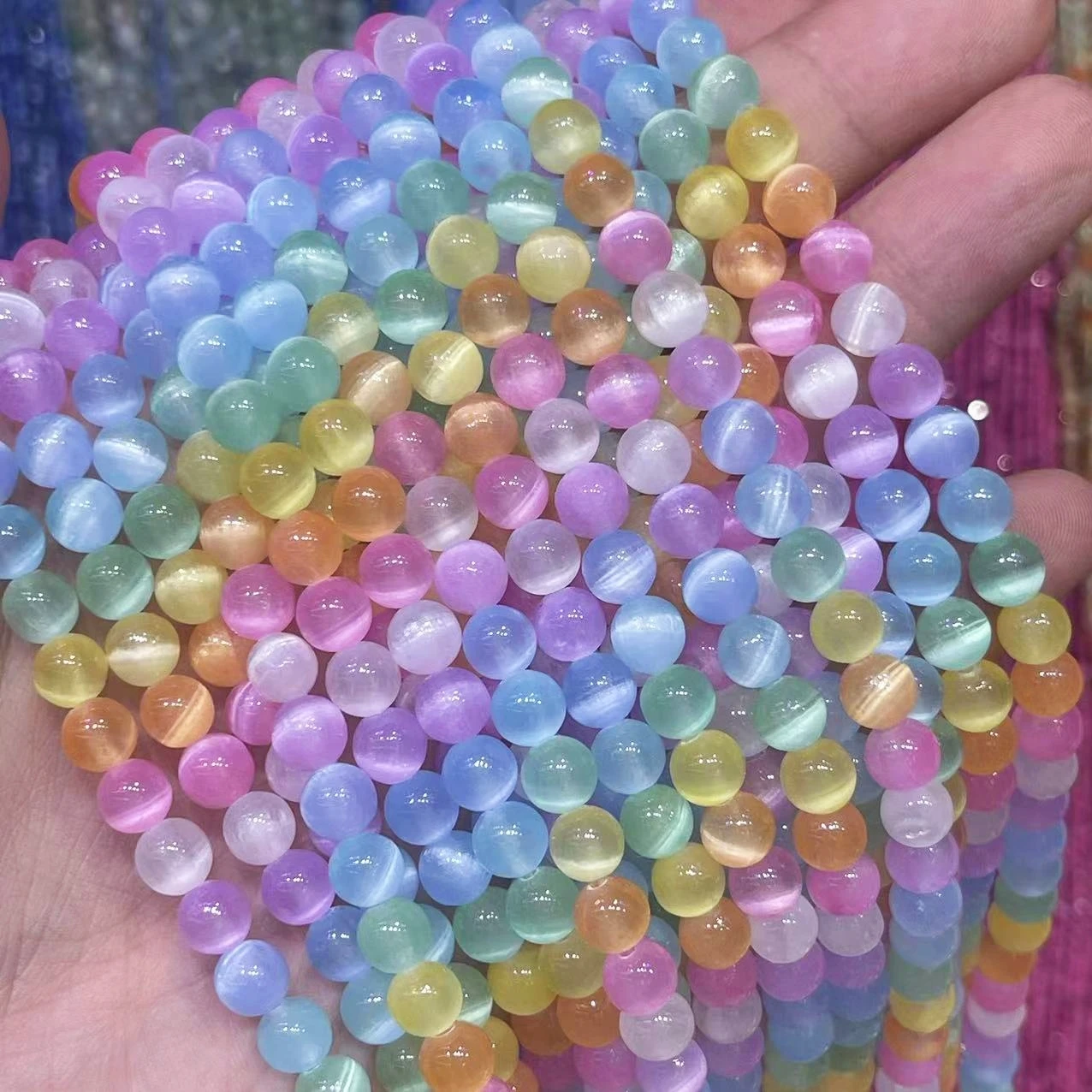 Noble Natural Colorful Cymophane Stone Bead 6/8/10MM Round Gypsum Loose Charm Beads Accessories For DIY Bracelet Jewelry Making