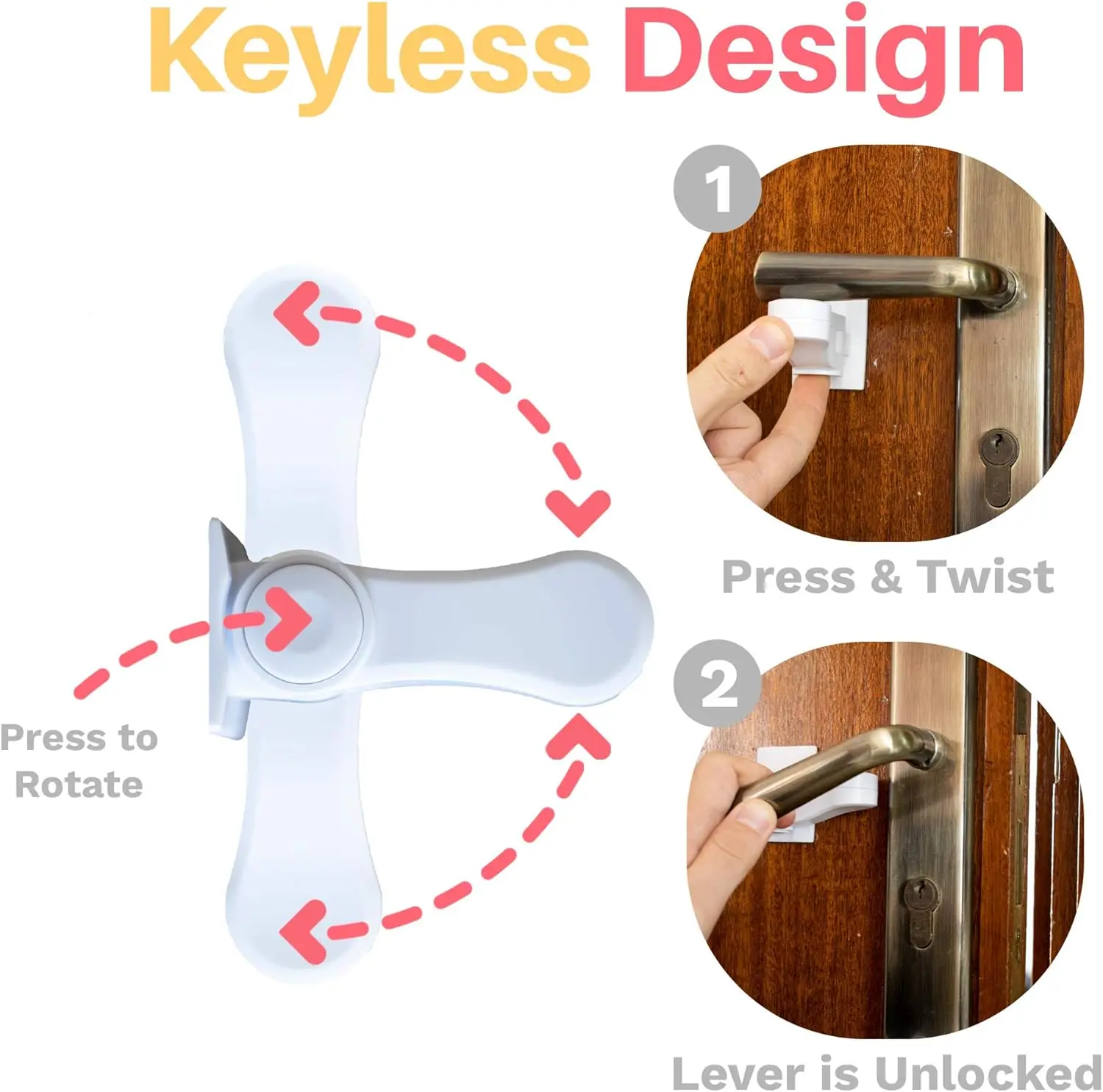 チャイルドプルーフドアレバーロック ミニマリストデザイン 3M粘着剤 穴あけ不要 子供安全ドアハンドルロック