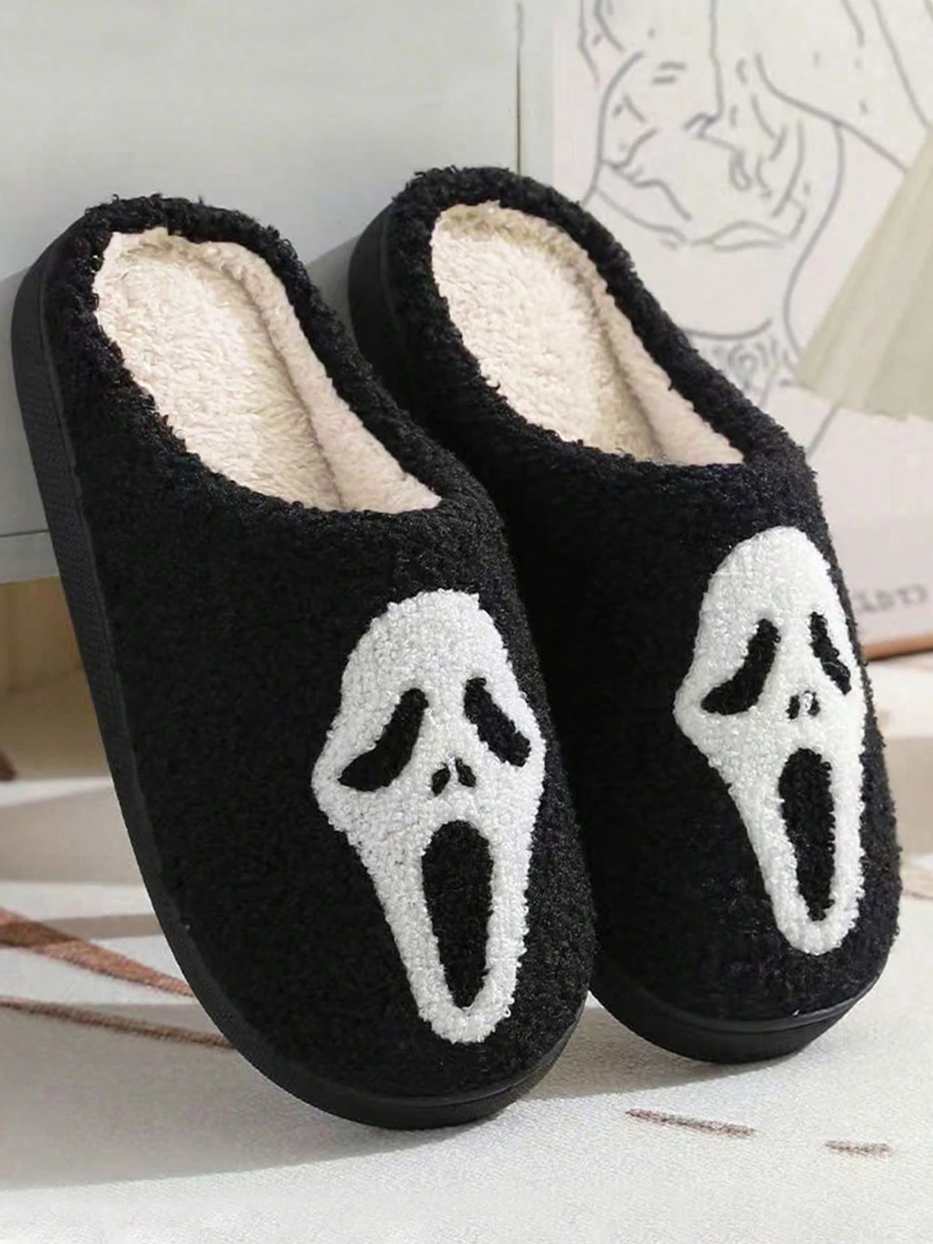 الرجال النعال المنزل جديد هالوين الهيكل العظمي الكرتون الشتاء الدافئ نعال من القطن الرجال والنساء زوجين المنزل داخلي القطن Sli #3