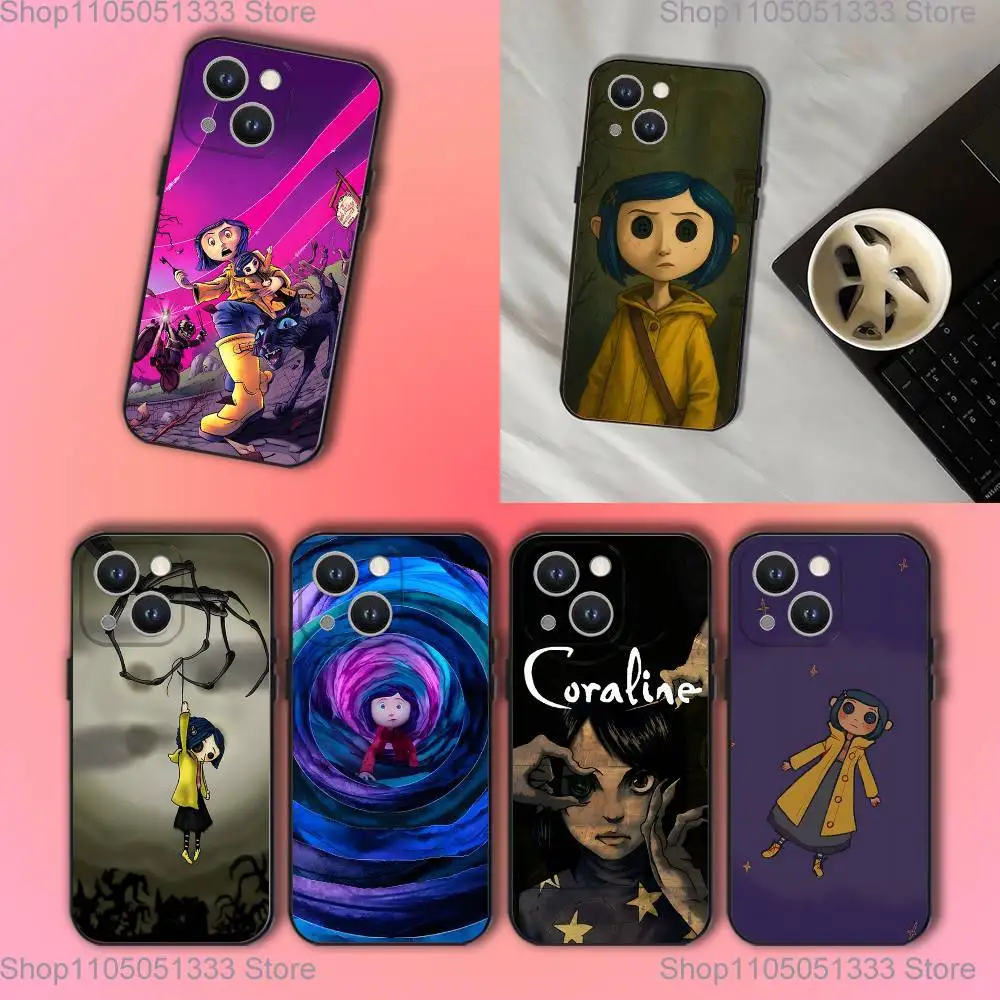 

Cartoon C-CoralineS Phone Case For iPhone 16,15,14,13,12,11,Pro,XS,Max,XR,Plus,E,SE4,Mini Black Soft Cover